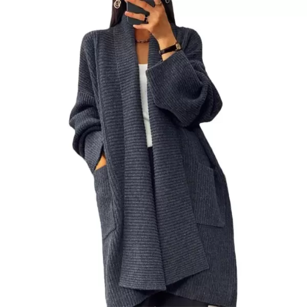 imagechouyatou Womens Chunky Open Front Long Cardigan Lightweight Long Sleeve Coatigan SweaterDark Grey
