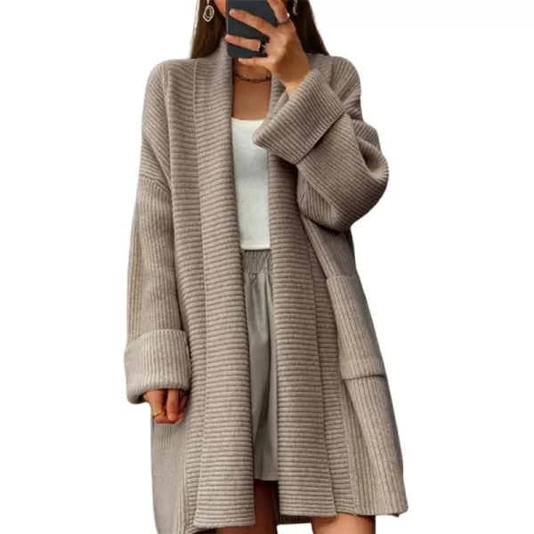 imagechouyatou Womens Chunky Open Front Long Cardigan Lightweight Long Sleeve Coatigan SweaterKhaki