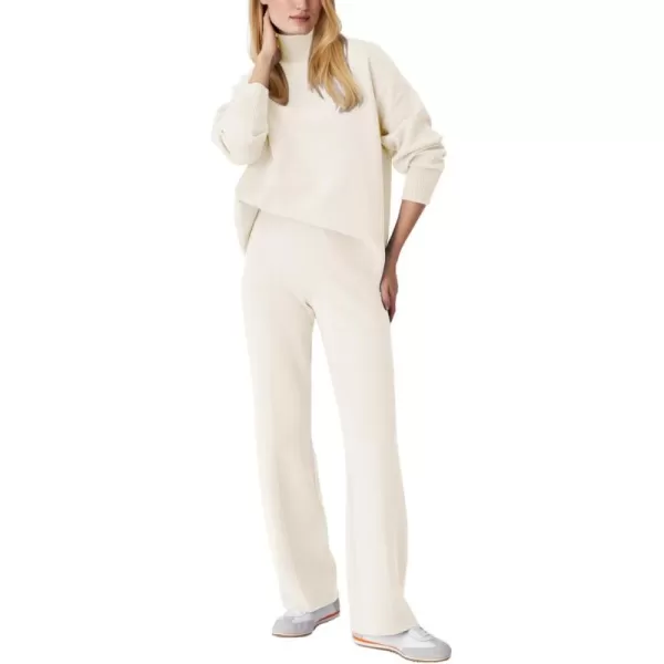 imagechouyatou Womens Fall 2 Piece Outfits Knit Sweater Sets Mock Neck Sweater High Waist Pants Lounge SetsOffwhite