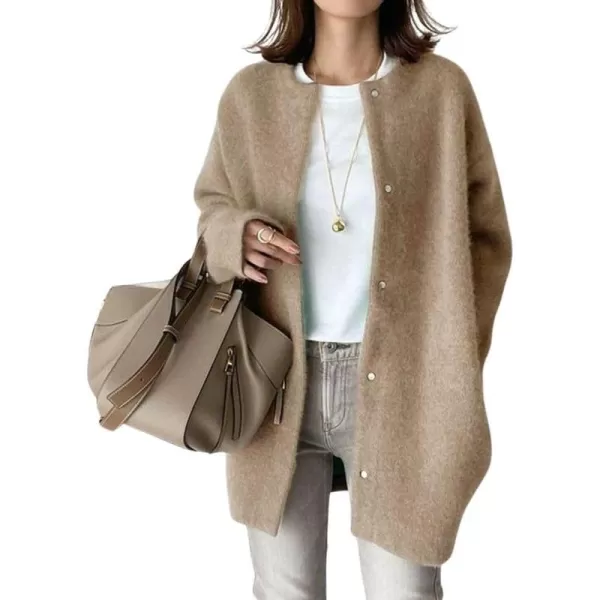 imagechouyatou Womens Fall Winter Button Down Long Knit Cardigan Sweater Coat Business Casual Loose CoatiganKhaki