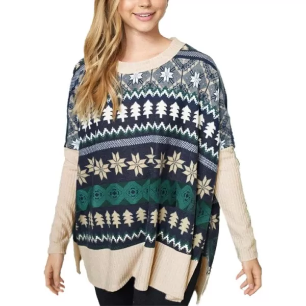 imagechouyatou Womens Winter Crewneck Vintage Oversized Reindeer Pattern Pullover Shirts TopsApricot