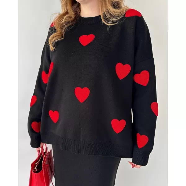 imagechouyatou Women 2 Piece Sweater Skirt Sets Floral Heart Ribbed Knit Sweater Top Bodycon Midi Skirt OutfitsBlack