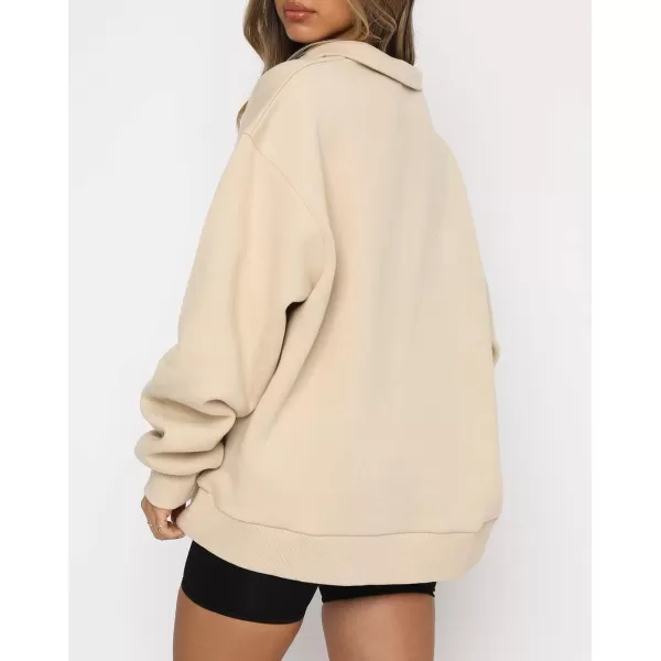 imagechouyatou Womens 14 Zip Up Oversized Hoodies Casual Long Sleeve Pullover Sweatshirt TopsApricot