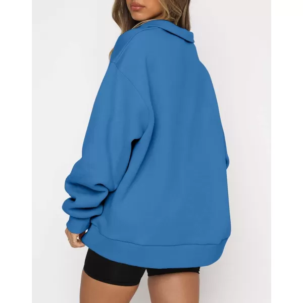 imagechouyatou Womens 14 Zip Up Oversized Hoodies Casual Long Sleeve Pullover Sweatshirt TopsBlue