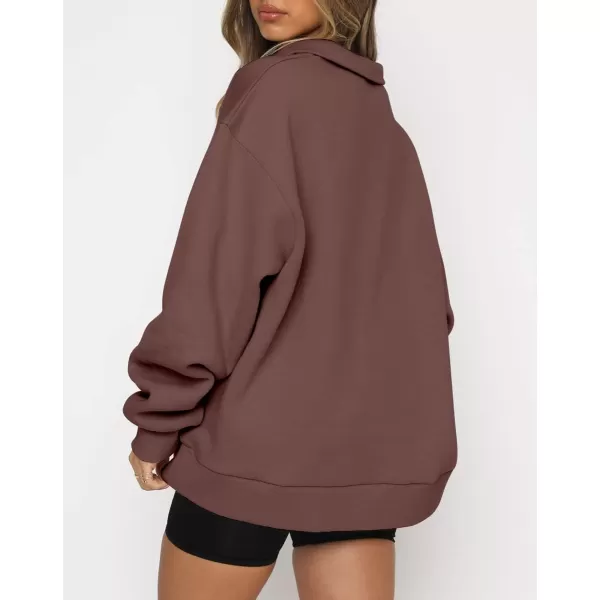 imagechouyatou Womens 14 Zip Up Oversized Hoodies Casual Long Sleeve Pullover Sweatshirt TopsCoffee