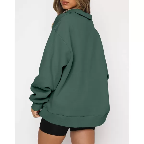 imagechouyatou Womens 14 Zip Up Oversized Hoodies Casual Long Sleeve Pullover Sweatshirt TopsGreen