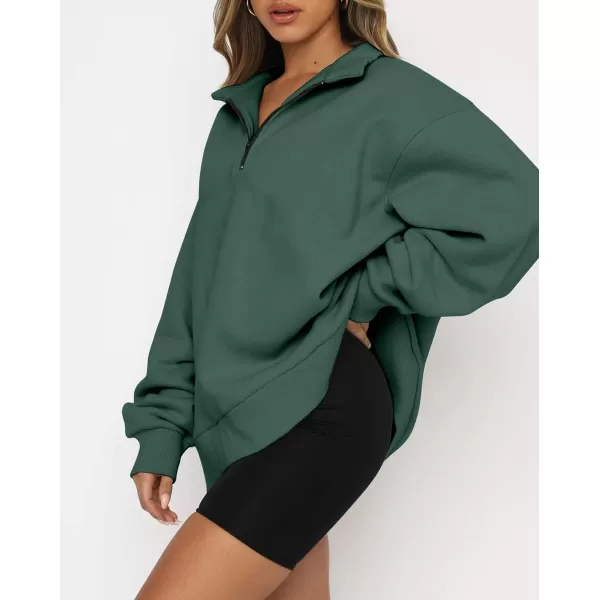 imagechouyatou Womens 14 Zip Up Oversized Hoodies Casual Long Sleeve Pullover Sweatshirt TopsGreen