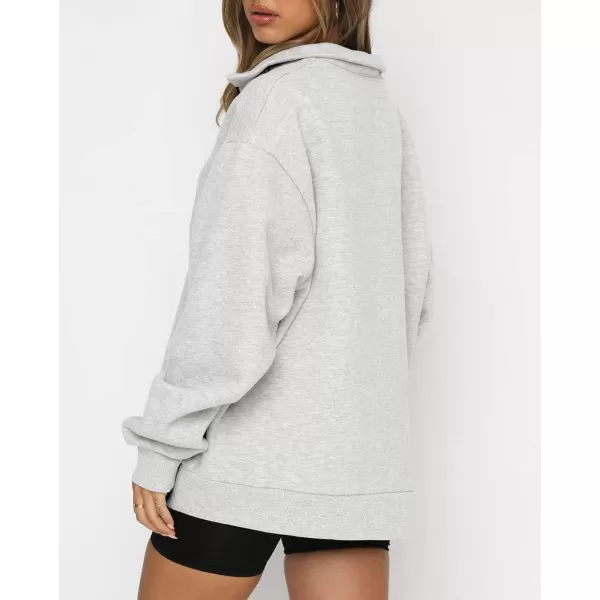 imagechouyatou Womens 14 Zip Up Oversized Hoodies Casual Long Sleeve Pullover Sweatshirt TopsGrey