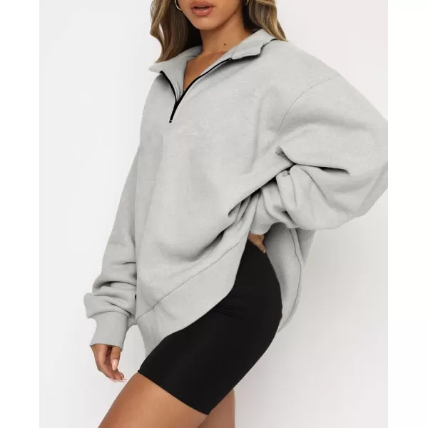 imagechouyatou Womens 14 Zip Up Oversized Hoodies Casual Long Sleeve Pullover Sweatshirt TopsGrey