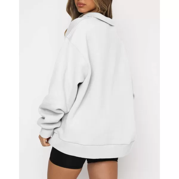 imagechouyatou Womens 14 Zip Up Oversized Hoodies Casual Long Sleeve Pullover Sweatshirt TopsWhite