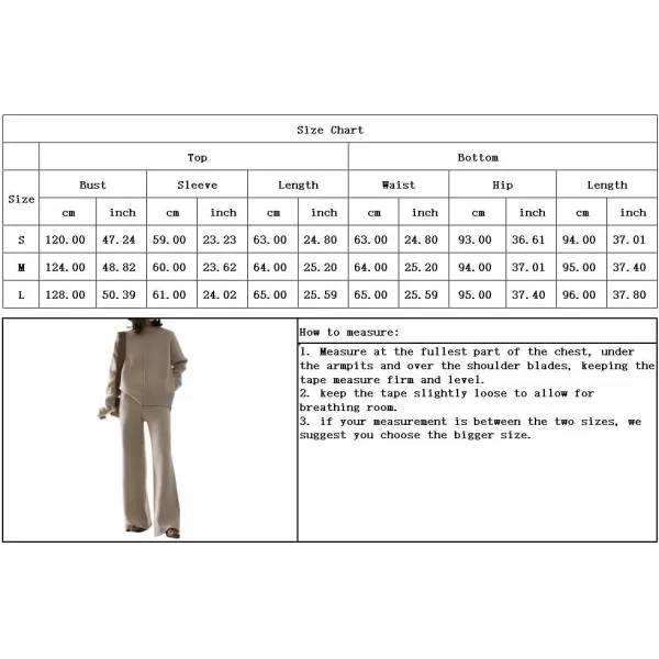 imagechouyatou Womens 2 Piece Outfits Knit Sweatsuit Mock Neck Sweater Top Wide Leg Pants SetApricot