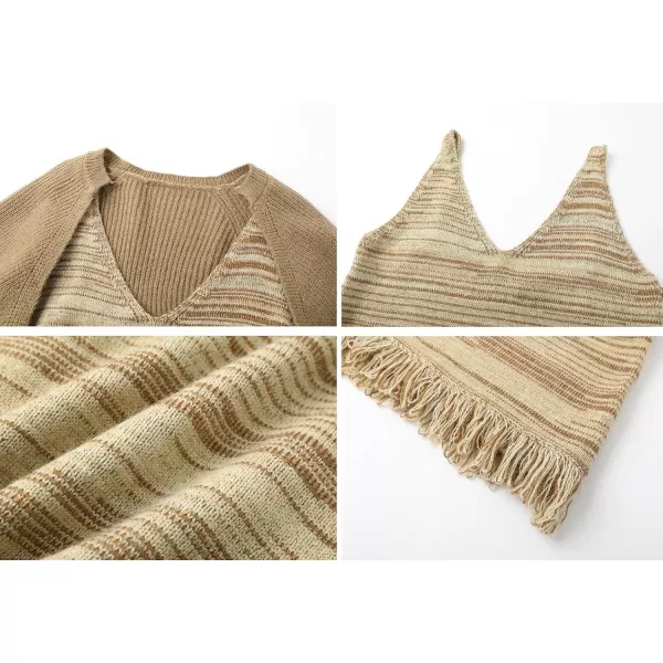imagechouyatou Womens Fall 2 Piece Outfits Cardigan Sweater Sets Crop Bolero Shrug Midi Sleeveless Sweater DressKhaki