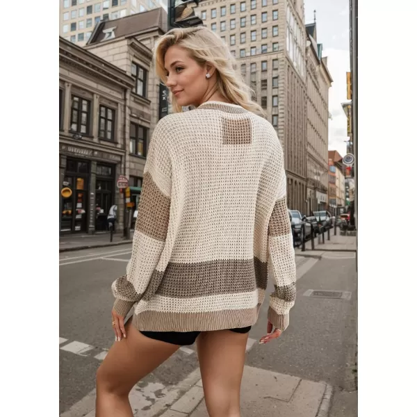 imagechouyatou Womens Fall Color Block Oversized Cardigan Sweater VNeck Button Down Knit Cardigan JacketKhaki