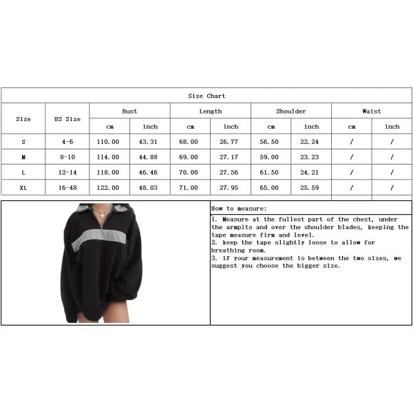 imagechouyatou Womens Fall Half Zip Oversized Sweatshirt Fleece Contrast Color Casual Boyfriend Y2K HoodieBlack