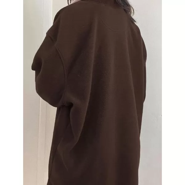 imagechouyatou Womens Fall Half Zip Oversized Sweatshirt Fleece Contrast Color Casual Boyfriend Y2K HoodieBrown