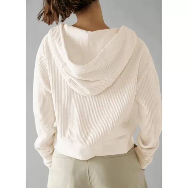 imagechouyatou Womens Oversized Hooded Sweatshirt Y2K Boyfriend Waffle Knit Zip Up Hoodie Jacket ShacketsBeige