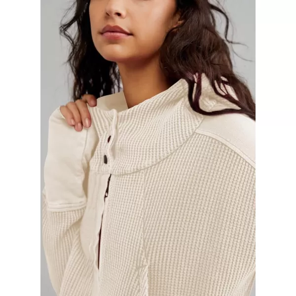 imagechouyatou Womens Oversized Hooded Sweatshirt Y2K Boyfriend Waffle Knit Zip Up Hoodie Jacket ShacketsBeige