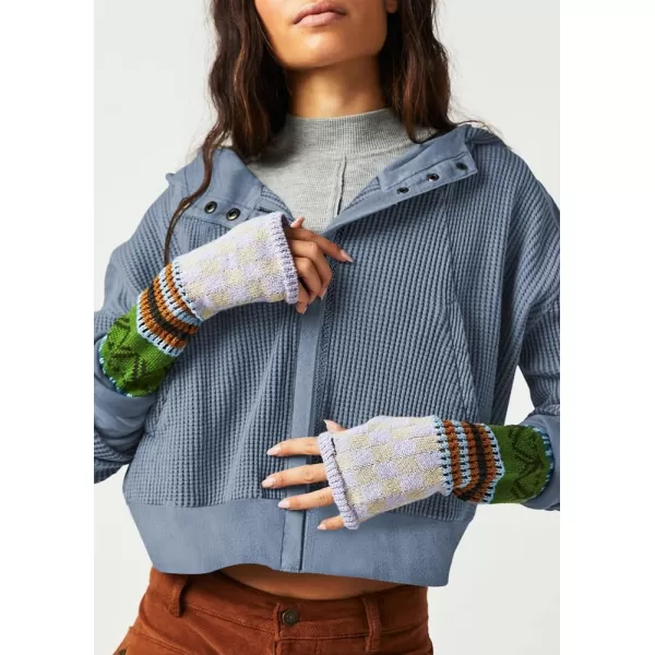 imagechouyatou Womens Oversized Hooded Sweatshirt Y2K Boyfriend Waffle Knit Zip Up Hoodie Jacket ShacketsBlue
