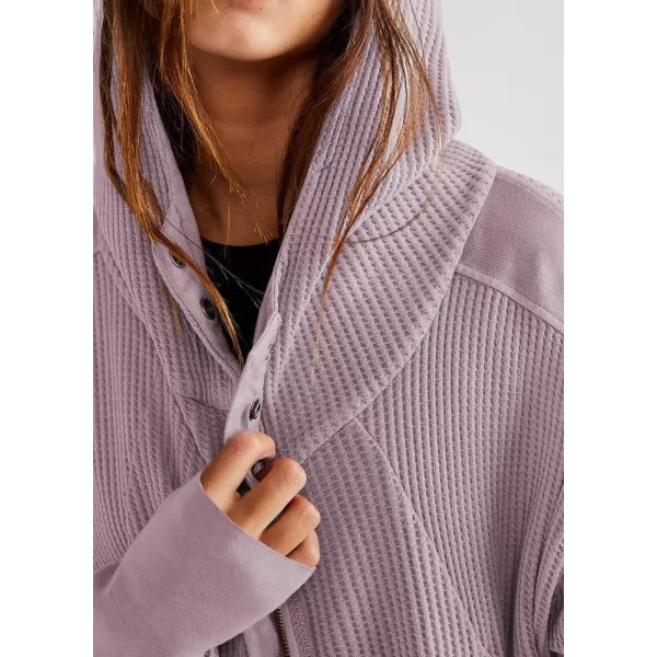 imagechouyatou Womens Oversized Hooded Sweatshirt Y2K Boyfriend Waffle Knit Zip Up Hoodie Jacket ShacketsLight Purple