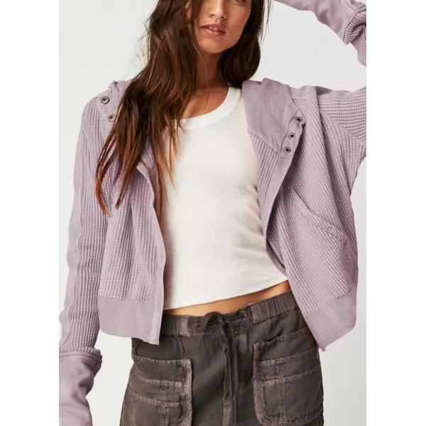 imagechouyatou Womens Oversized Hooded Sweatshirt Y2K Boyfriend Waffle Knit Zip Up Hoodie Jacket ShacketsLight Purple