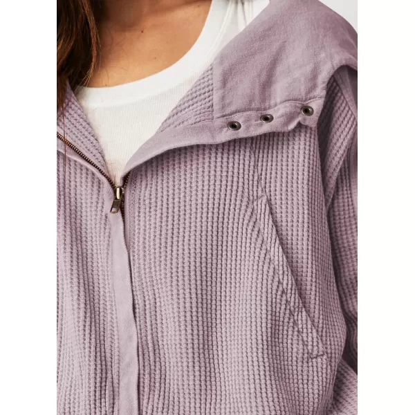 imagechouyatou Womens Oversized Hooded Sweatshirt Y2K Boyfriend Waffle Knit Zip Up Hoodie Jacket ShacketsLight Purple