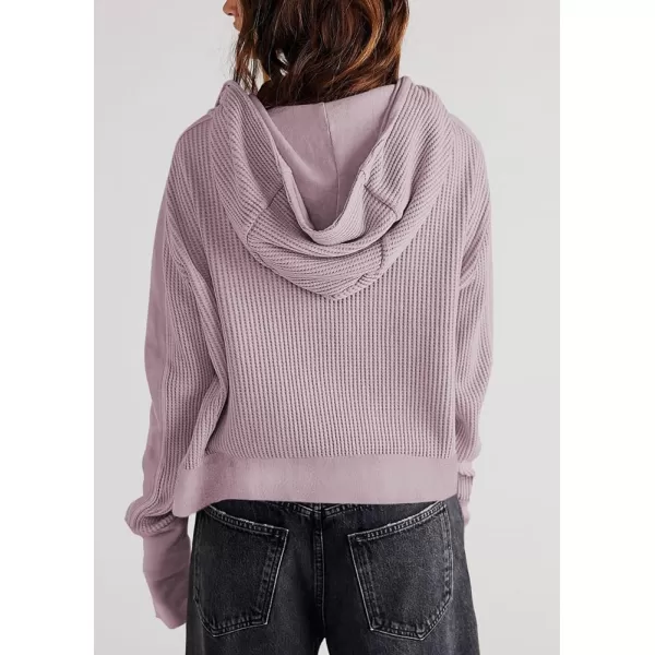 imagechouyatou Womens Oversized Hooded Sweatshirt Y2K Boyfriend Waffle Knit Zip Up Hoodie Jacket ShacketsLight Purple