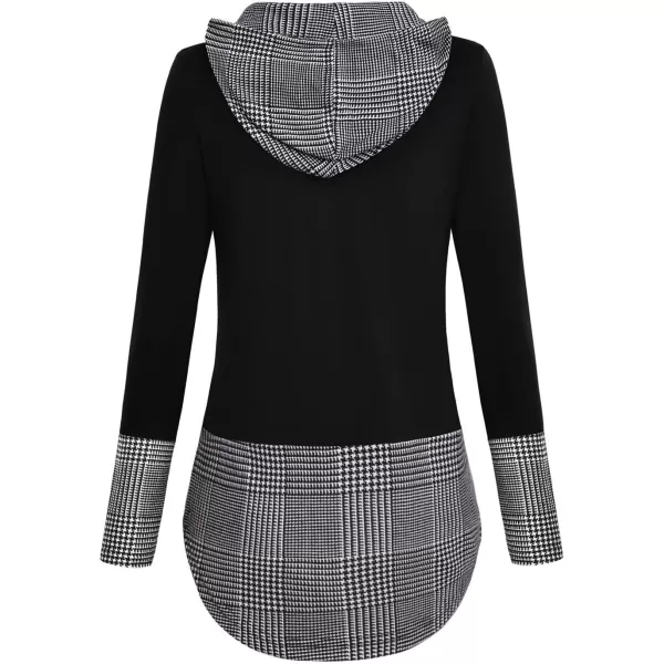 imagechouyatou Womens Retro Plaid Print Drawstring Hood Pullover Sweatshirt Hoodie TopsGray
