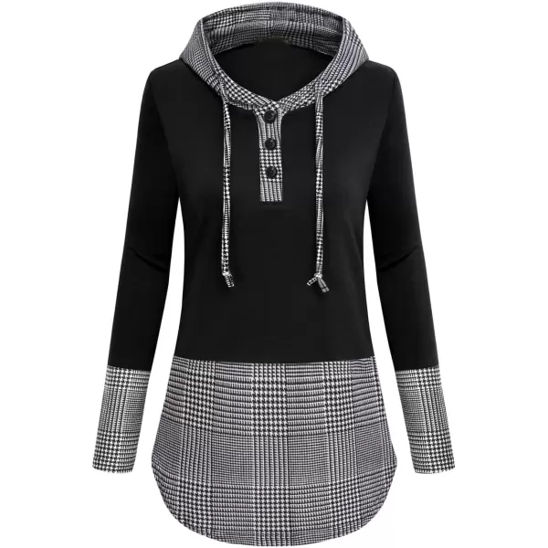 imagechouyatou Womens Retro Plaid Print Drawstring Hood Pullover Sweatshirt Hoodie TopsGray