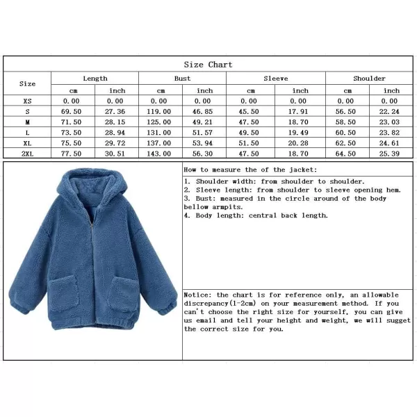 imagechouyatou Womens Winter Hooded Full Zip Fuzzy Faux Shearling Baggy Oversized Teddy Coat with PocketBlue