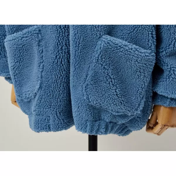 imagechouyatou Womens Winter Hooded Full Zip Fuzzy Faux Shearling Baggy Oversized Teddy Coat with PocketBlue
