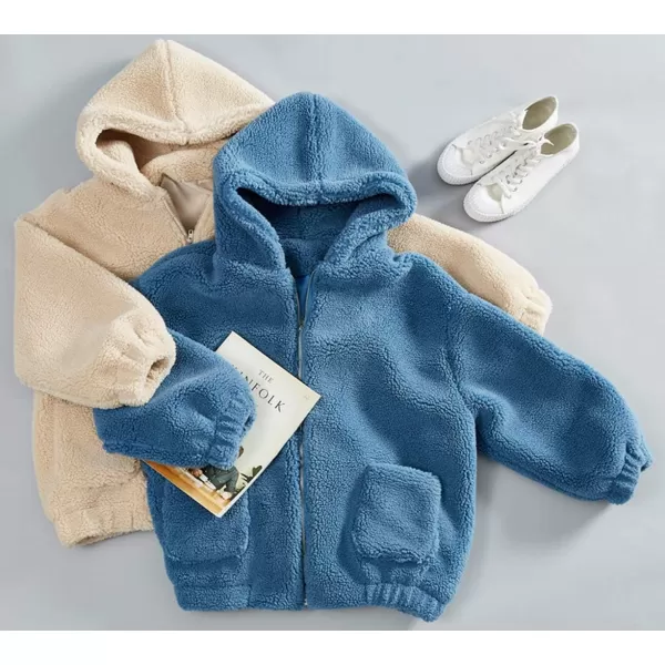 imagechouyatou Womens Winter Hooded Full Zip Fuzzy Faux Shearling Baggy Oversized Teddy Coat with PocketKhaki