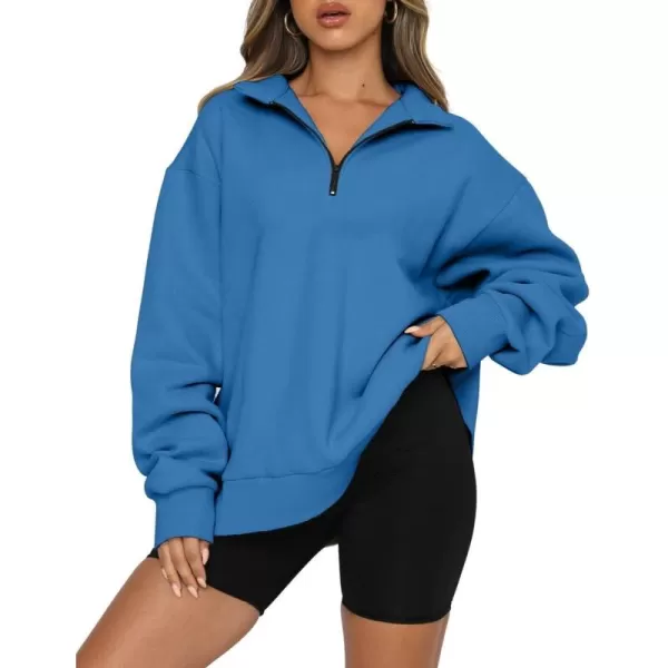 imagechouyatou Womens 14 Zip Up Oversized Hoodies Casual Long Sleeve Pullover Sweatshirt TopsBlue