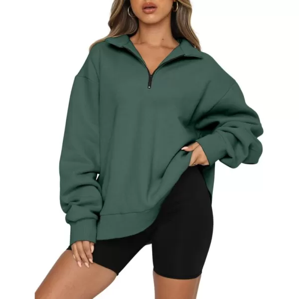 imagechouyatou Womens 14 Zip Up Oversized Hoodies Casual Long Sleeve Pullover Sweatshirt TopsGreen