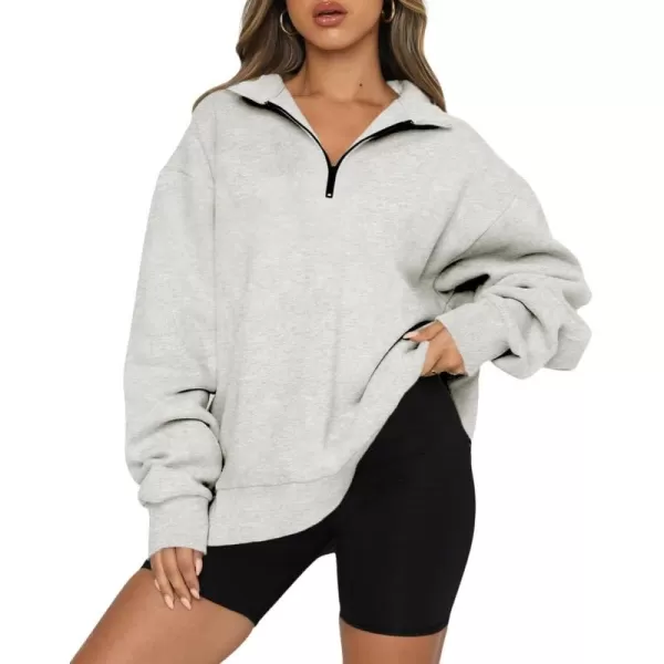 imagechouyatou Womens 14 Zip Up Oversized Hoodies Casual Long Sleeve Pullover Sweatshirt TopsGrey