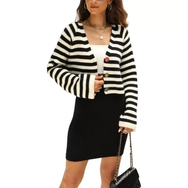 imagechouyatou Womens 2 Piece Sets Color Block Striped Cardigan Mini Bodycon Skirt Two Piece Sets KnitwearBlack