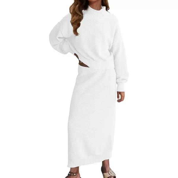 imagechouyatou Womens Casual 2 Piece Knit Sets Mock Neck Sweater Maxi Bodycon Skirt Two Piece Fall OutfitsWhite