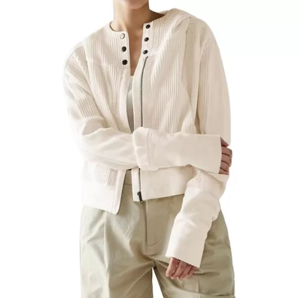 imagechouyatou Womens Oversized Hooded Sweatshirt Y2K Boyfriend Waffle Knit Zip Up Hoodie Jacket ShacketsBeige