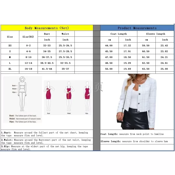 imagechouyatou Womens Business Casual Plaid Tweed Blazer Jacket Collarless Open Front Short Cropped Suit CoatWhite