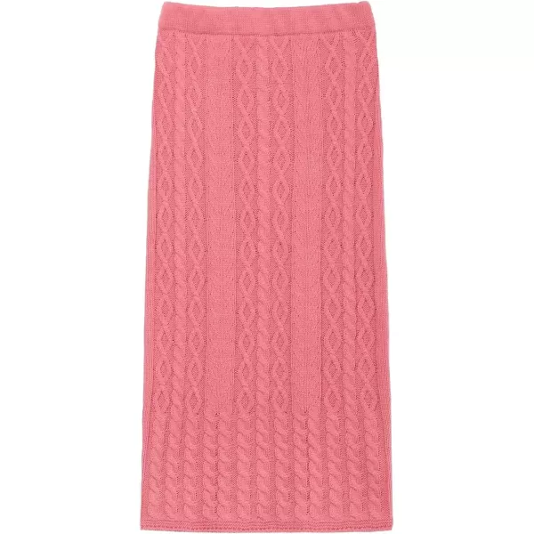 imagechouyatou Womens Cable Knit V Neck Sweater Midi Pencil Skirt Set 2 Piece OutfitsPink