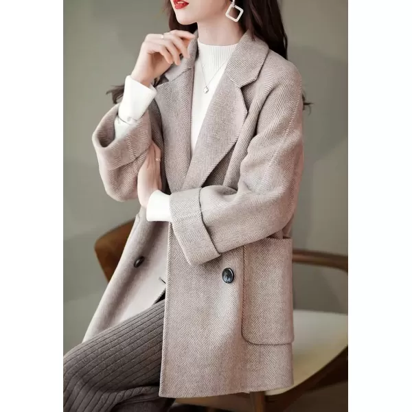 imagechouyatou Womens Casual Notch Lapel Double Breasted Warm Shacket Jacket Wool CoatApricot