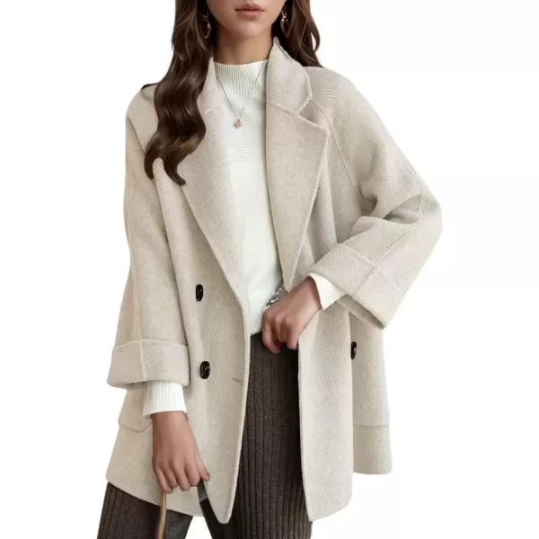 imagechouyatou Womens Casual Notch Lapel Double Breasted Warm Shacket Jacket Wool CoatBeige