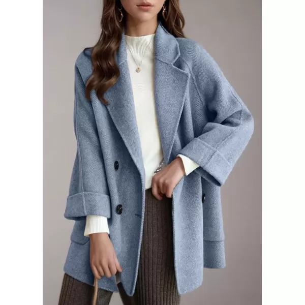 imagechouyatou Womens Casual Notch Lapel Double Breasted Warm Shacket Jacket Wool CoatBlue
