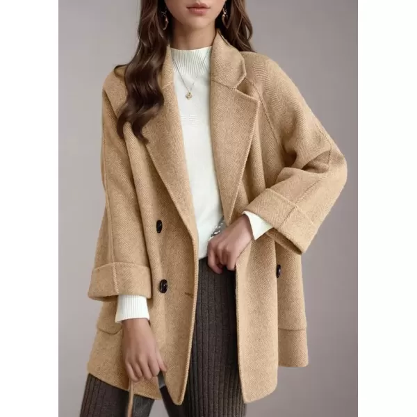 imagechouyatou Womens Casual Notch Lapel Double Breasted Warm Shacket Jacket Wool CoatCamel
