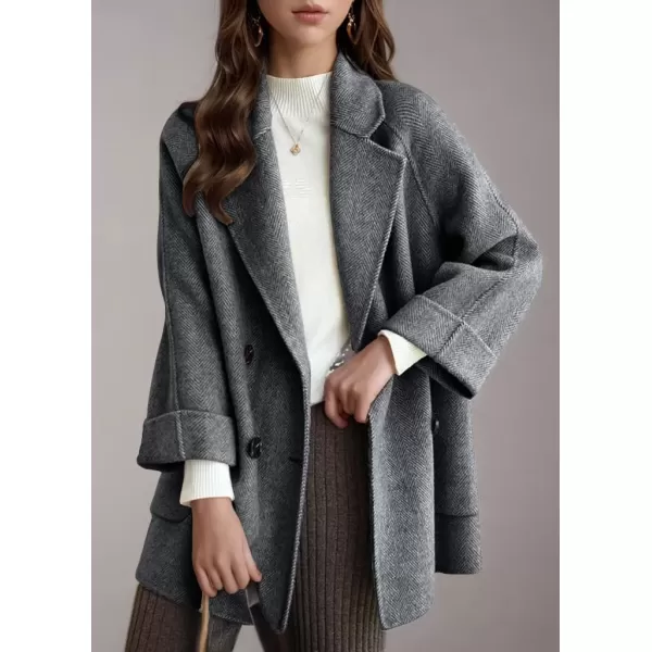 imagechouyatou Womens Casual Notch Lapel Double Breasted Warm Shacket Jacket Wool CoatDark Grey