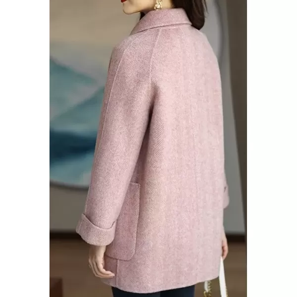imagechouyatou Womens Casual Notch Lapel Double Breasted Warm Shacket Jacket Wool CoatPink