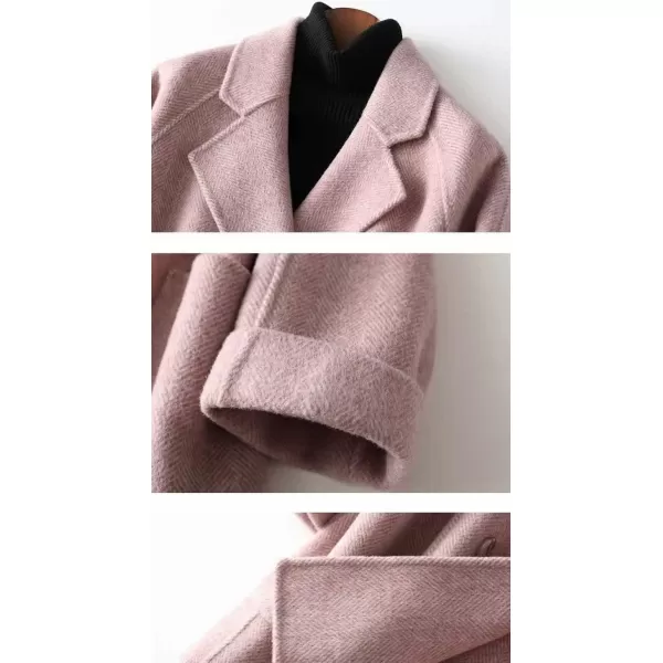 imagechouyatou Womens Casual Notch Lapel Double Breasted Warm Shacket Jacket Wool CoatPink