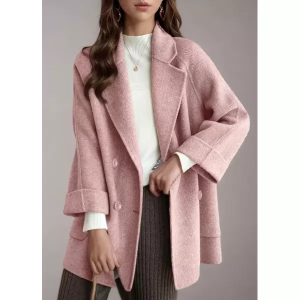 imagechouyatou Womens Casual Notch Lapel Double Breasted Warm Shacket Jacket Wool CoatPink