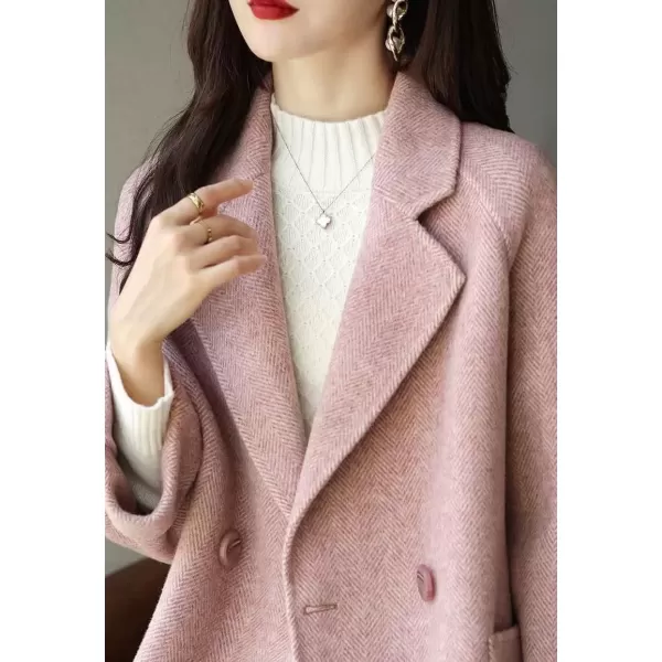 imagechouyatou Womens Casual Notch Lapel Double Breasted Warm Shacket Jacket Wool CoatPink