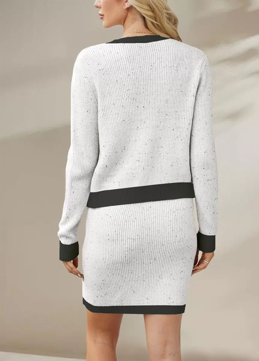 imagechouyatou Womens 2 Piece Sweater Skirt Outfits Ribbed Knit Button Up Cardigan Mini Skirt Two Piece SetsApricot