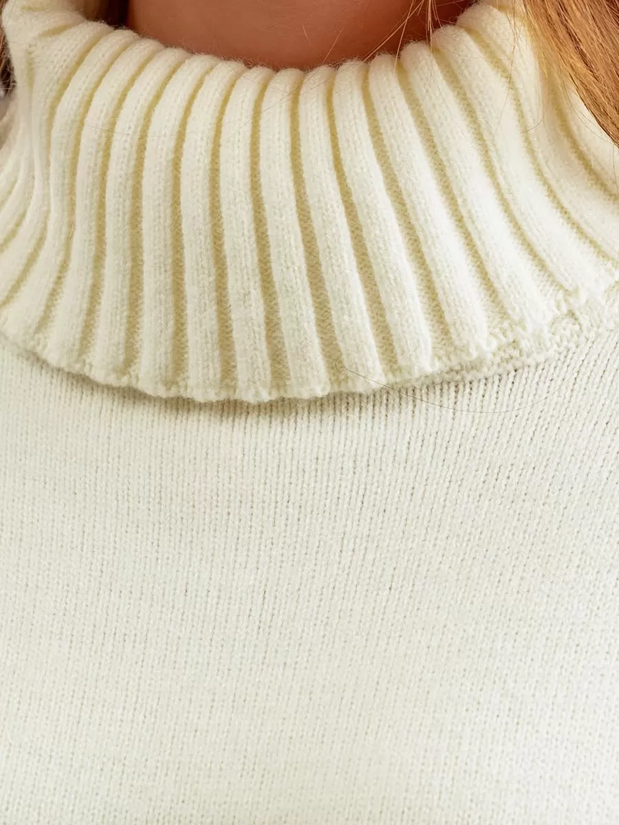 imagechouyatou Womens Fall 2 Piece Outfits Turtleneck Cable Knit Sweater Wide Leg Pant Sets Lounge SetsBeige